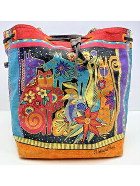 Laurel Burch Cats Tote Purse Beach Bag Sun N Sand Drawstring Beaded